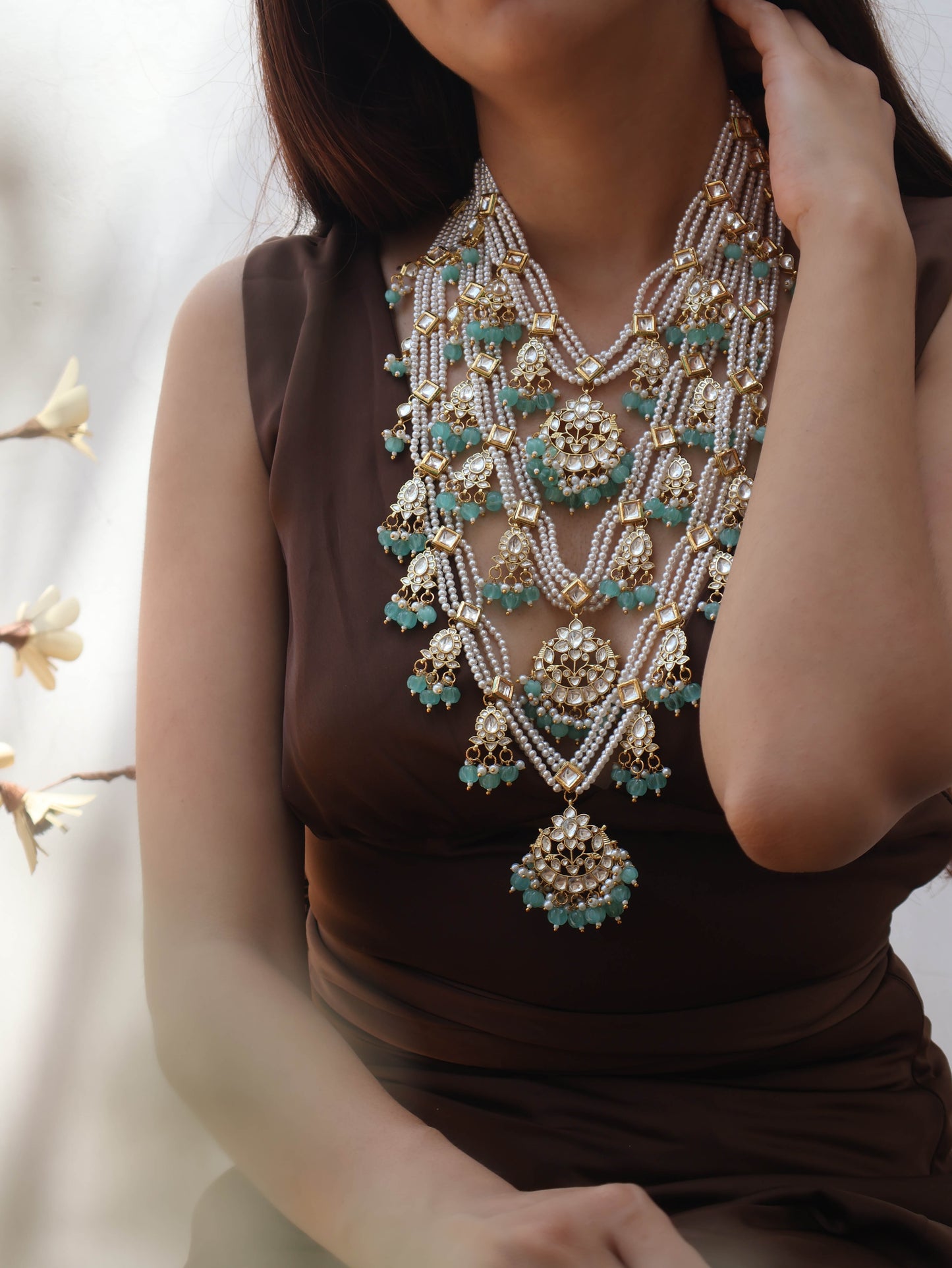 Dove Mint-Green Kundan Multilayered Necklace