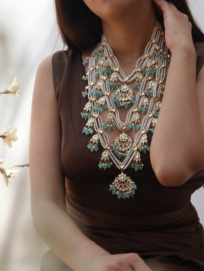Dove Mint-Green Kundan Multilayered Necklace