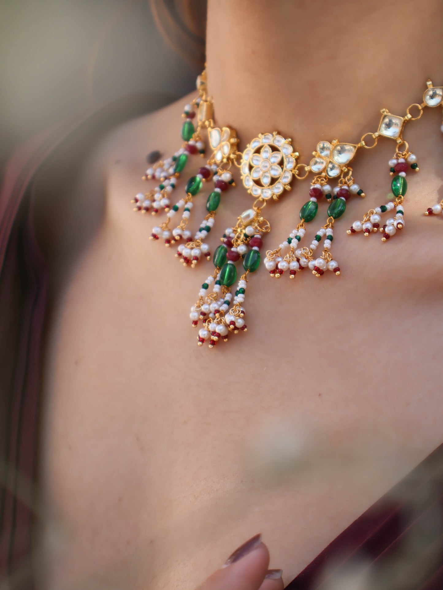 Nazia Red-Green Kundan Necklace