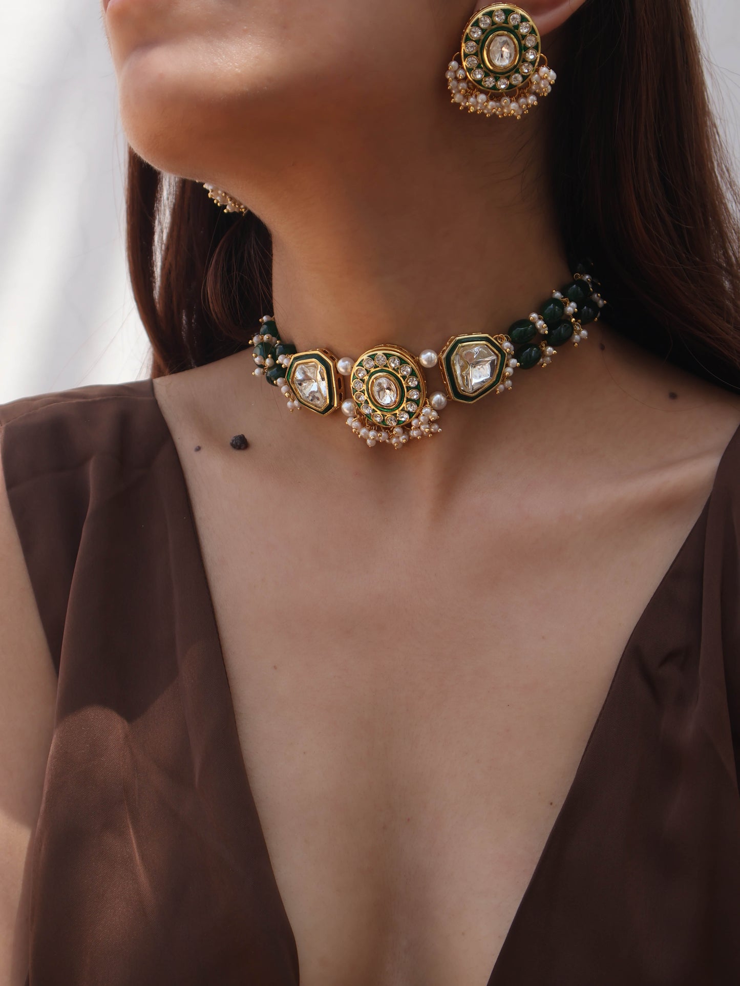 Mubina Green Polki Necklace Set