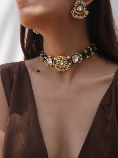 Mubina Green Polki Necklace Set