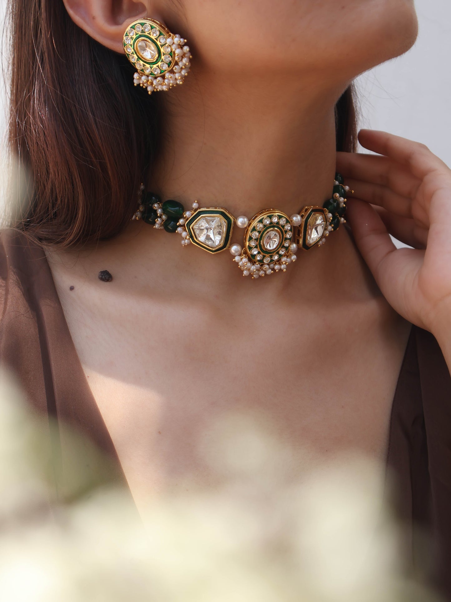 Mubina Green Polki Necklace Set
