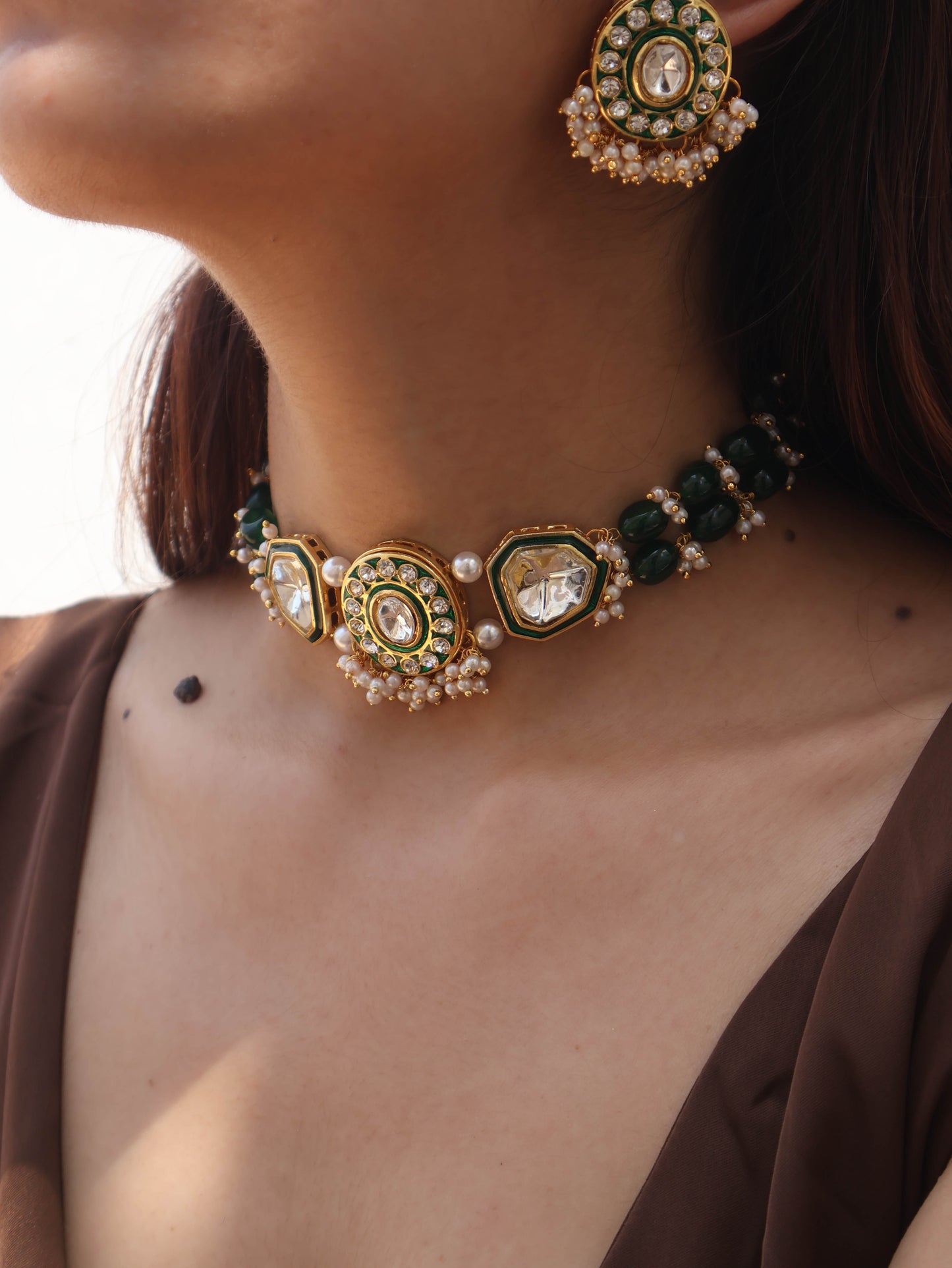Mubina Green Polki Necklace Set