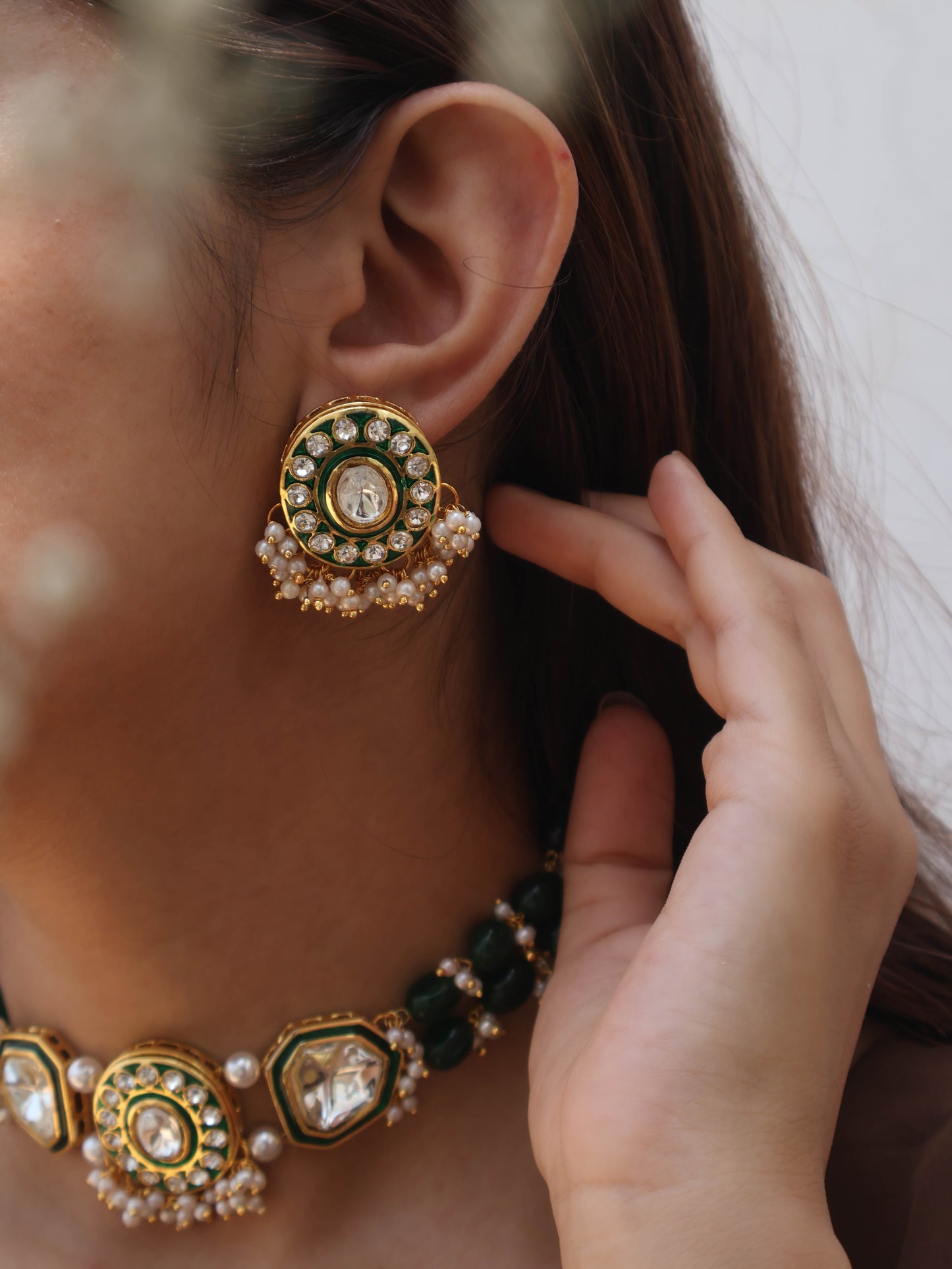 Mubina Green Polki Necklace Set