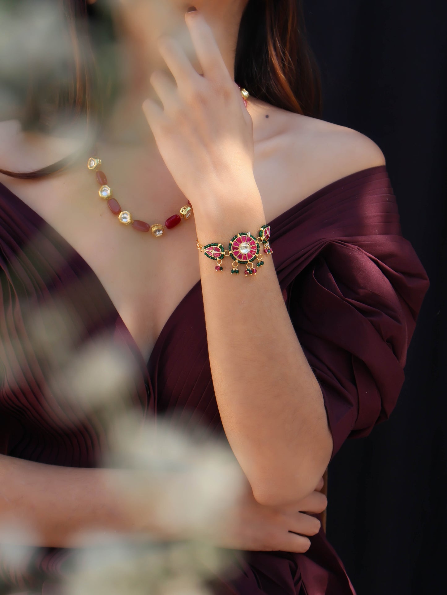 Uzma Red Kundan Bracelet