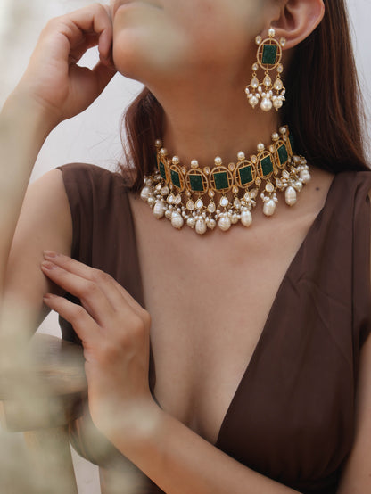 Rania Green Polki Pearl Necklace