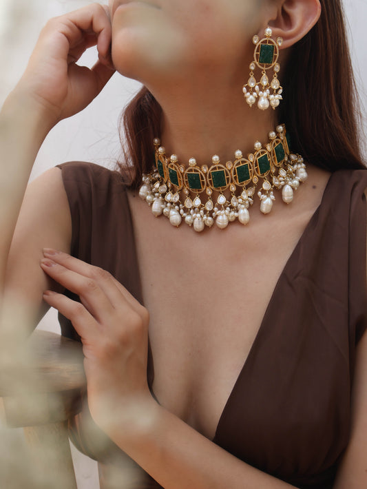 Rania Green Polki Pearl Necklace