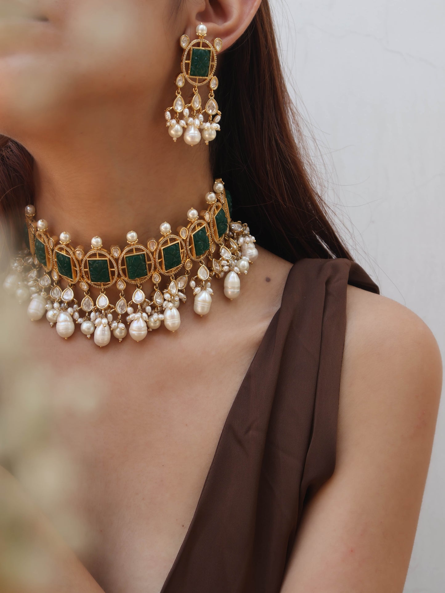 Rania Green Polki Pearl Necklace