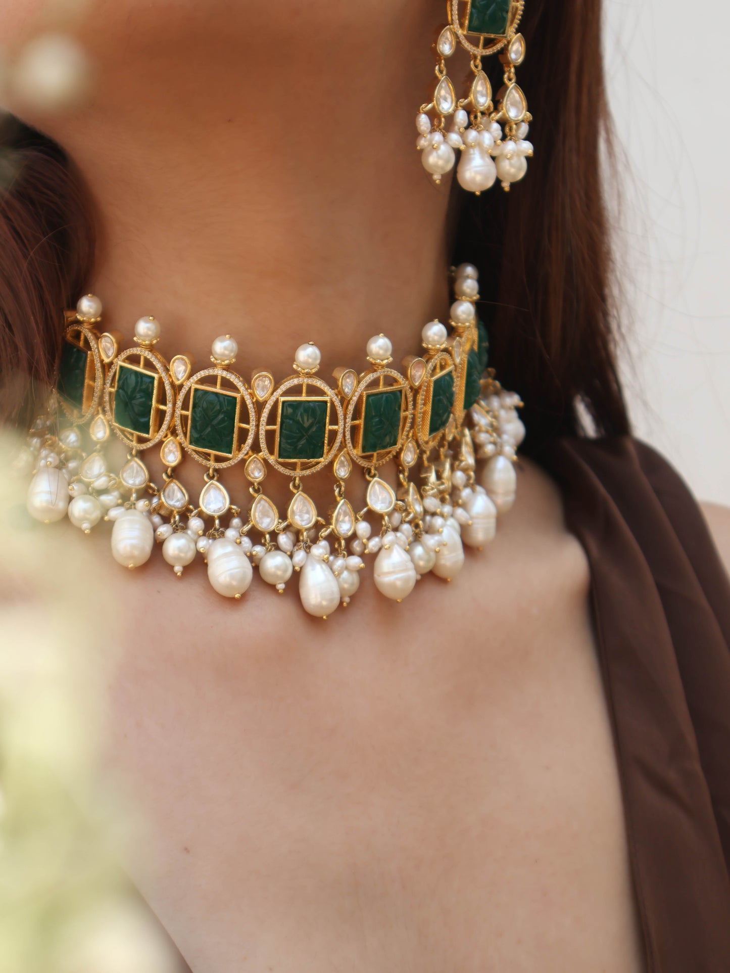 Rania Green Polki Pearl Necklace