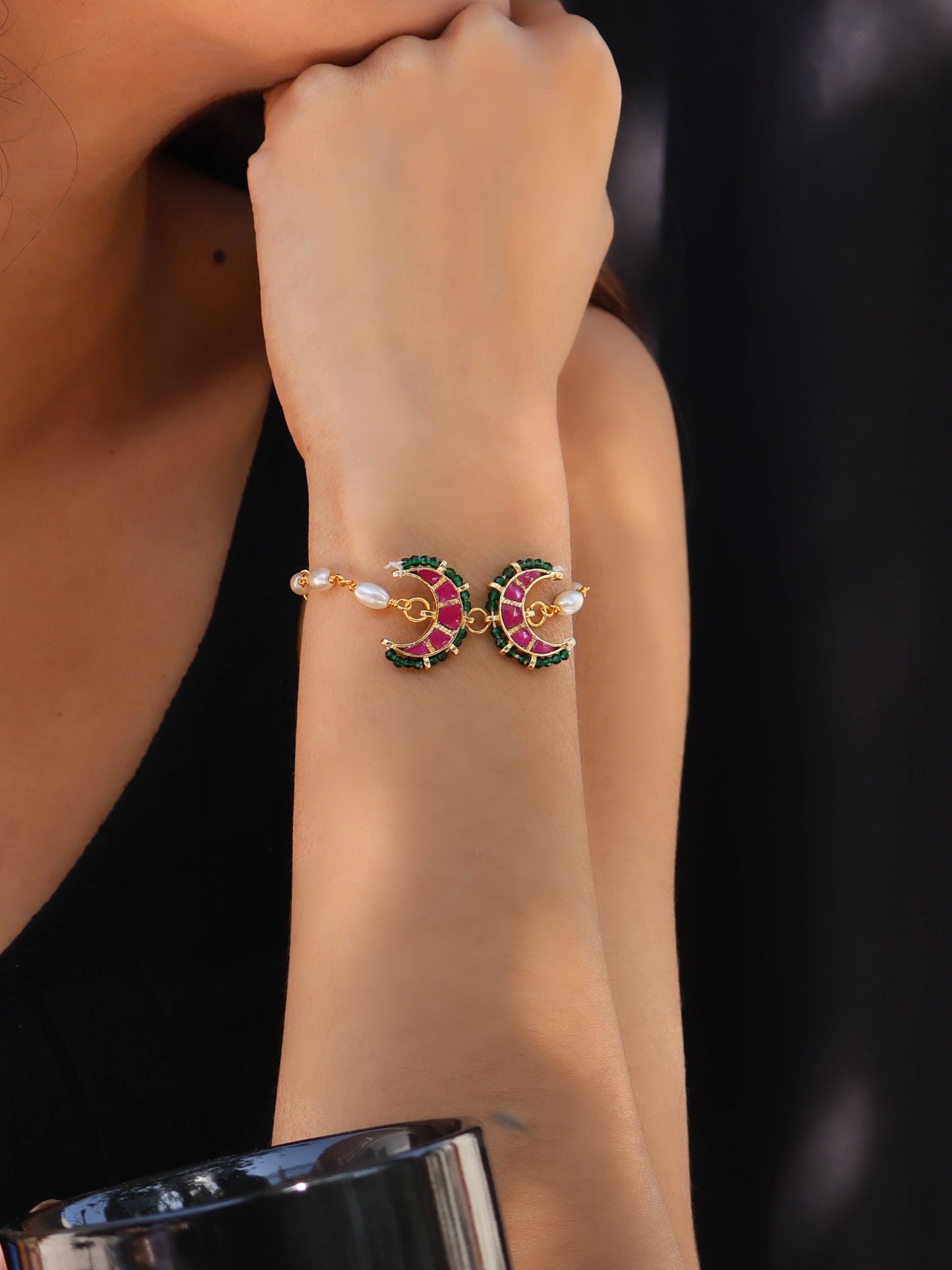 Daisy Pink Kundan Bracelet