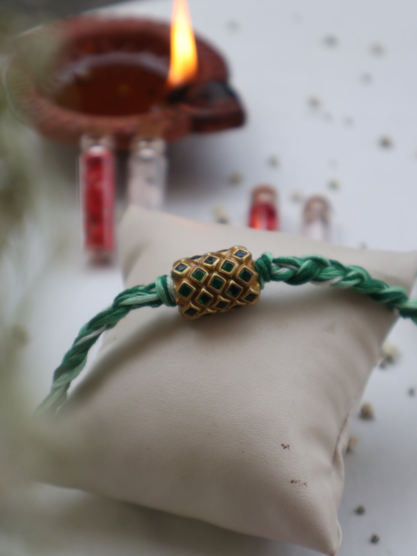 Aryan Green Kundan Rakhi