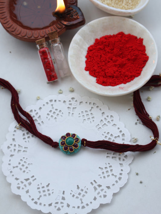 Jheel Turquoise Kundan Rakhi
