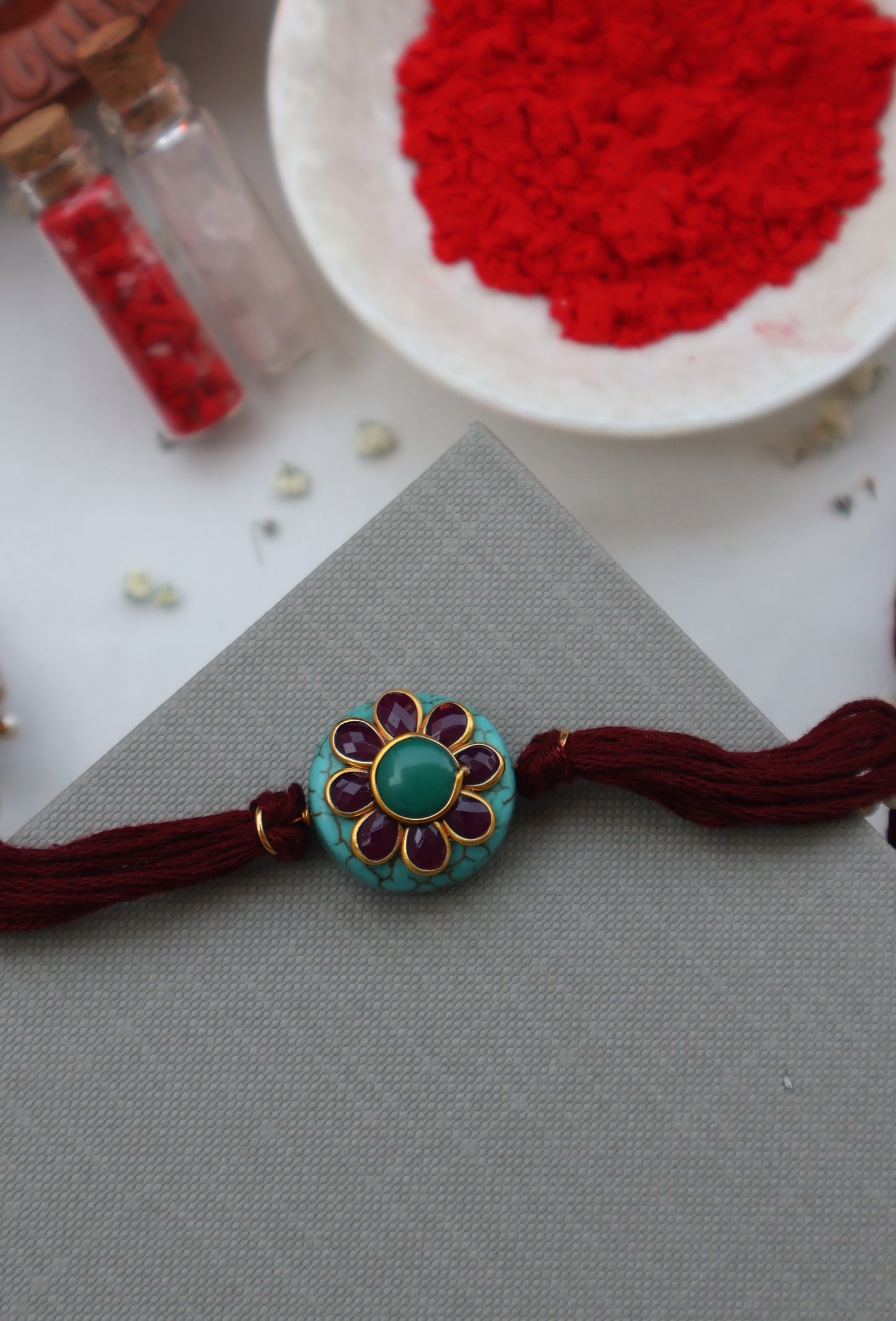 Jheel Turquoise Kundan Rakhi