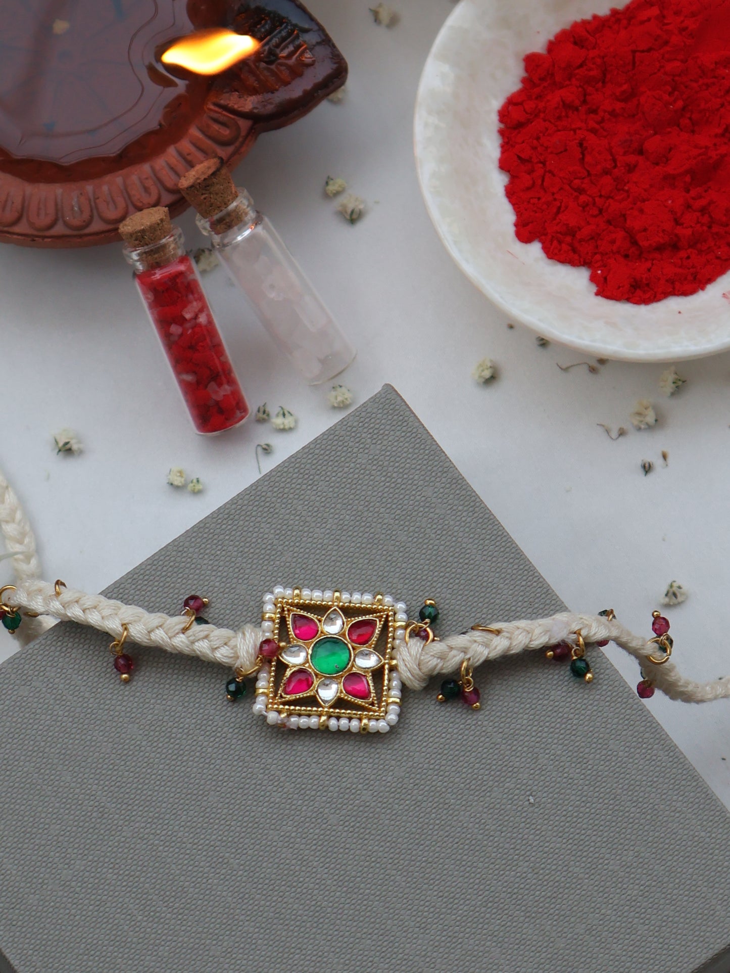 Dev Red Green Kundan Rakhi