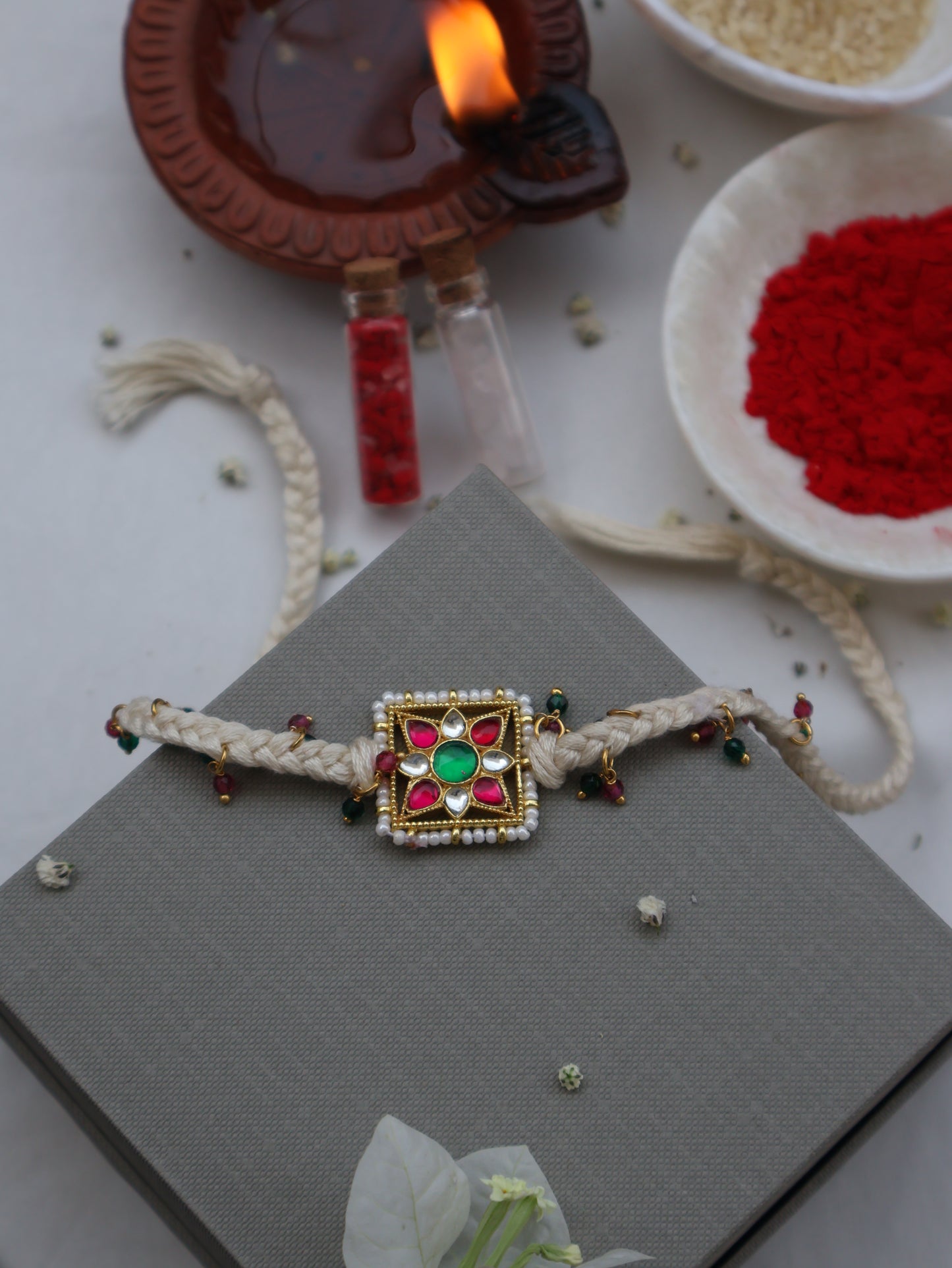 Dev Red Green Kundan Rakhi