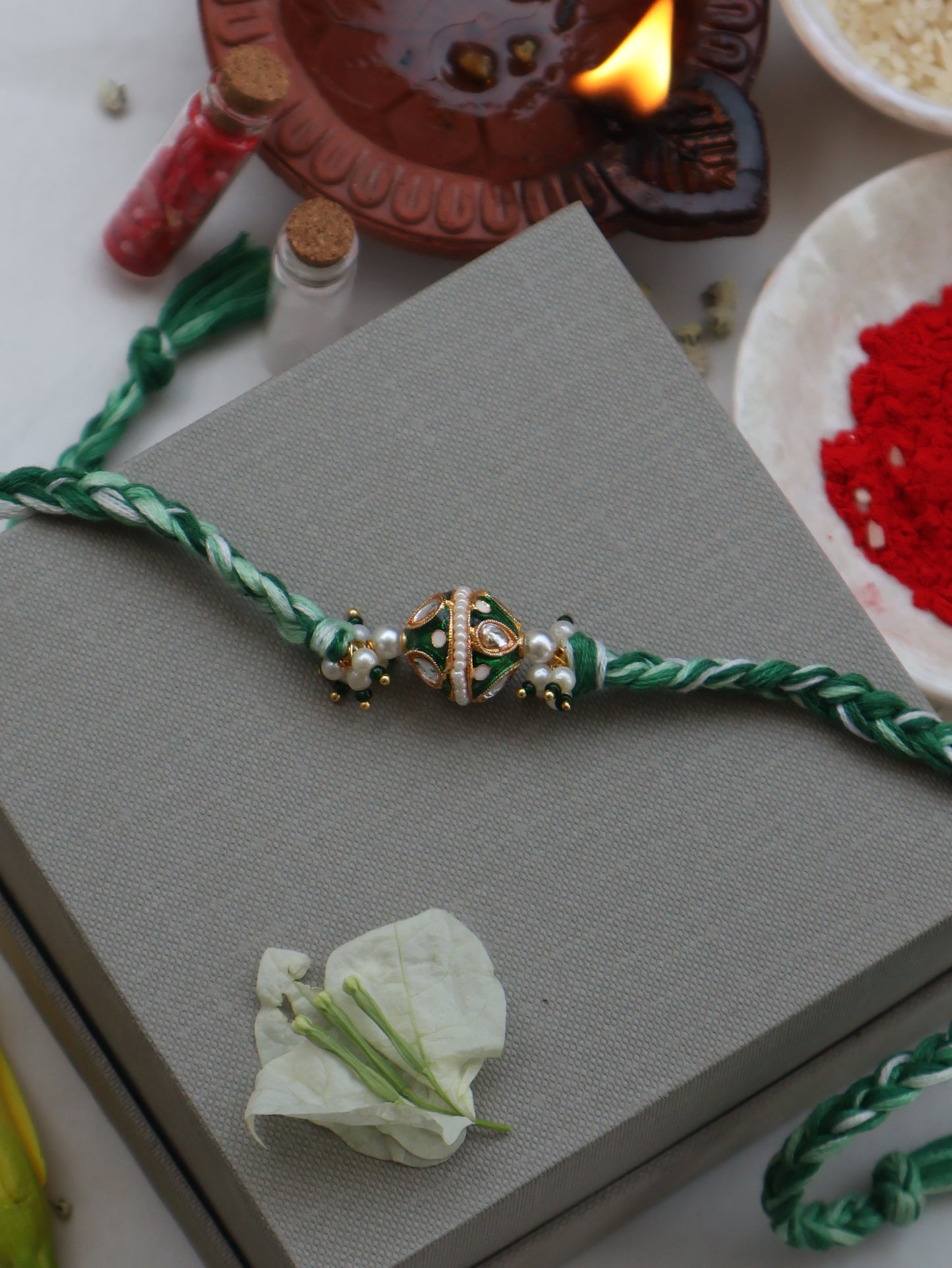 Moti Green Kundan Rakhi
