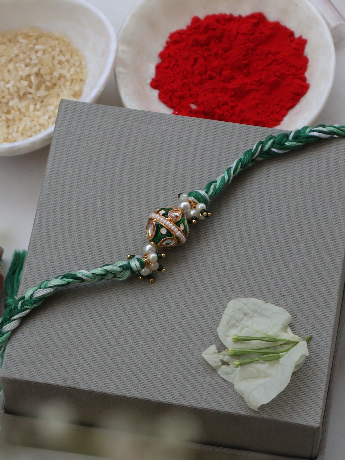 Moti Green Kundan Rakhi