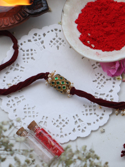 Aryan Red Kundan Rakhi
