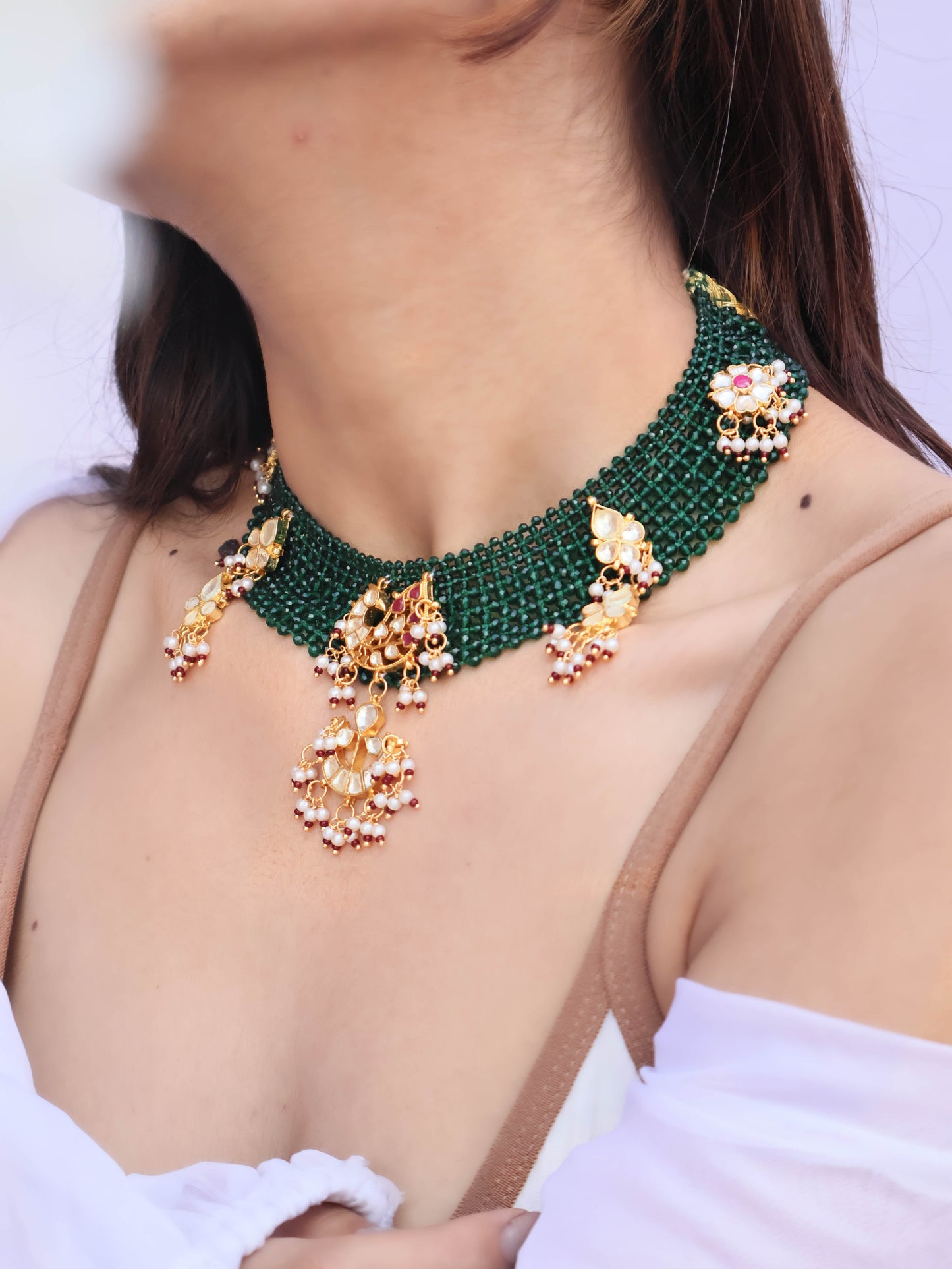 Luna Kundan Green Necklace