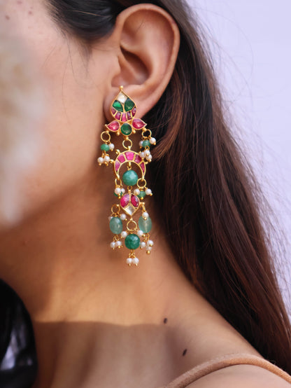 Laiba Pink and Green Kundan Earrings