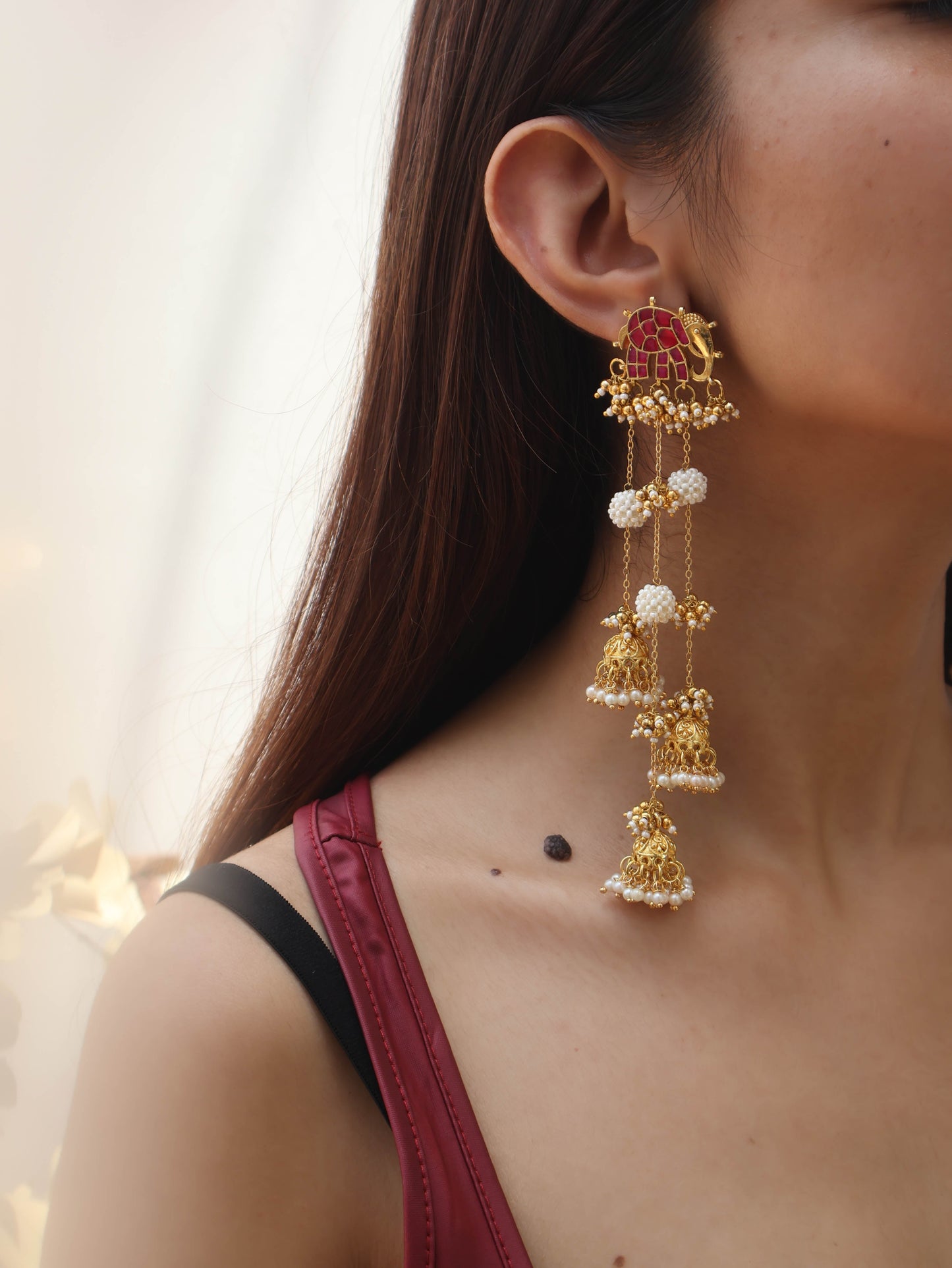Gajraj Pink Kundan Earrings