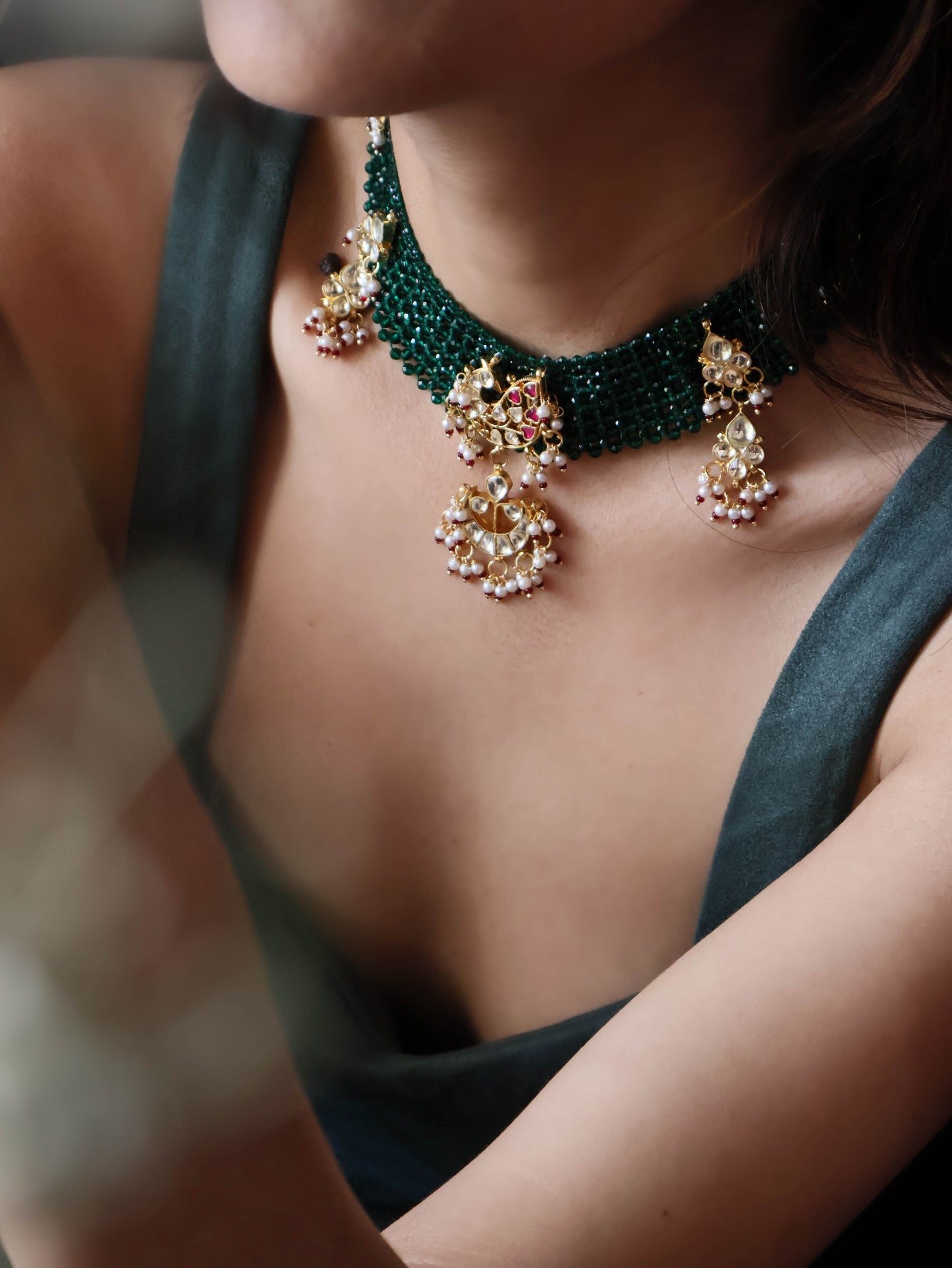 Misri Green Kundan Necklace