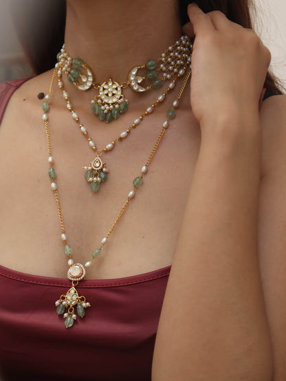 Mohak Kundan Mint Multilayered Necklace