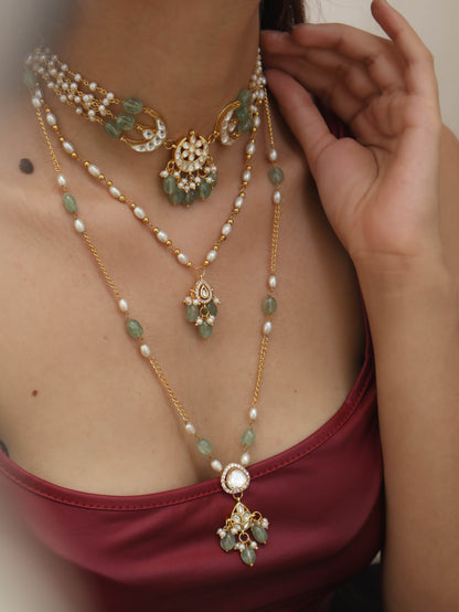 Mohak Kundan Mint Multilayered Necklace