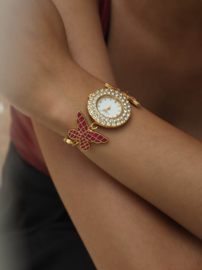 Titli Pink Kundan Wrist Watch