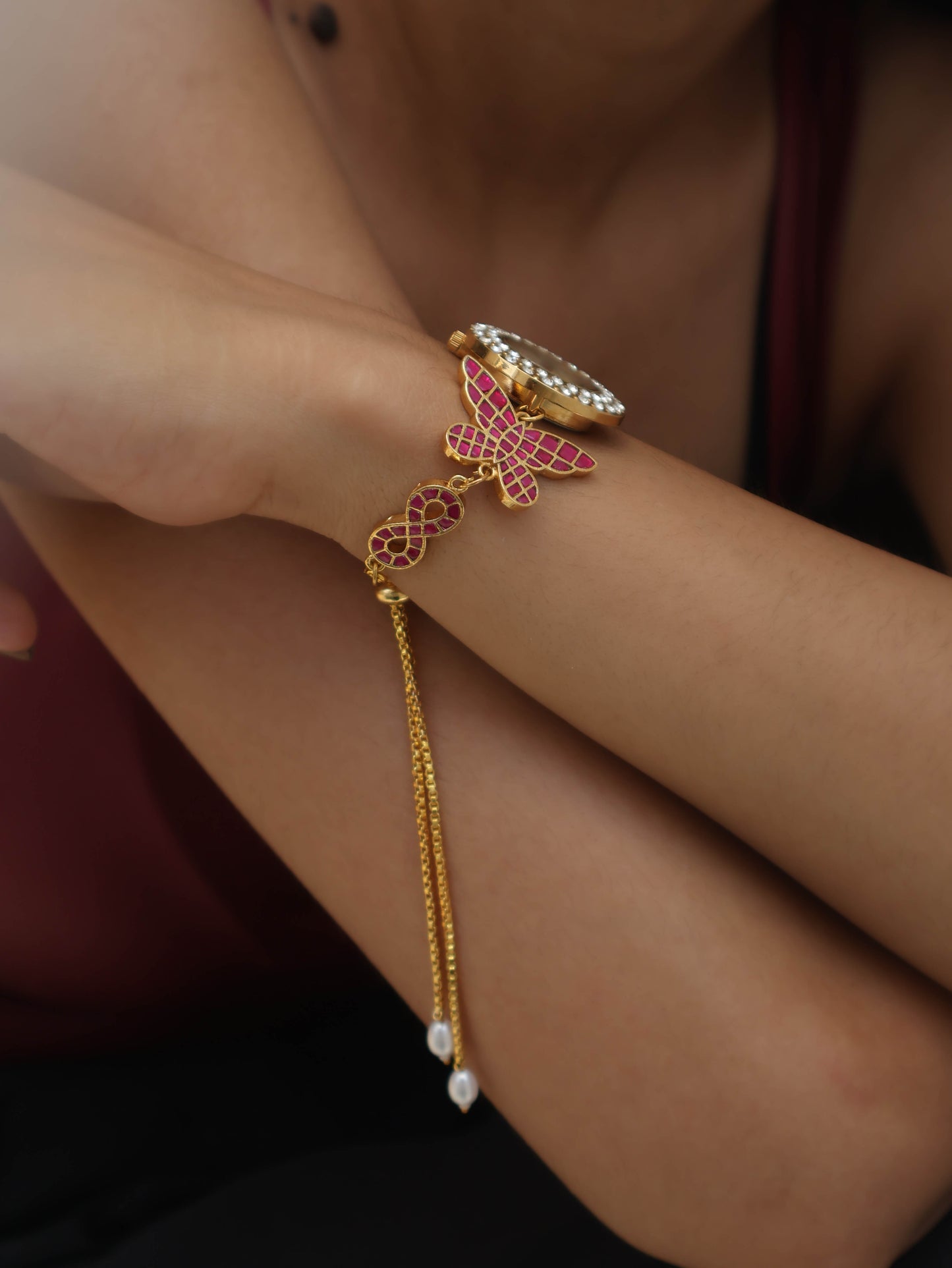 Titli Pink Kundan Wrist Watch
