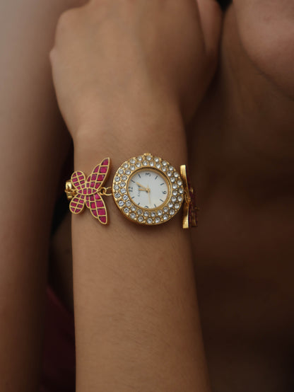 Titli Pink Kundan Wrist Watch