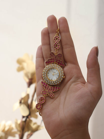 Titli Pink Kundan Wrist Watch