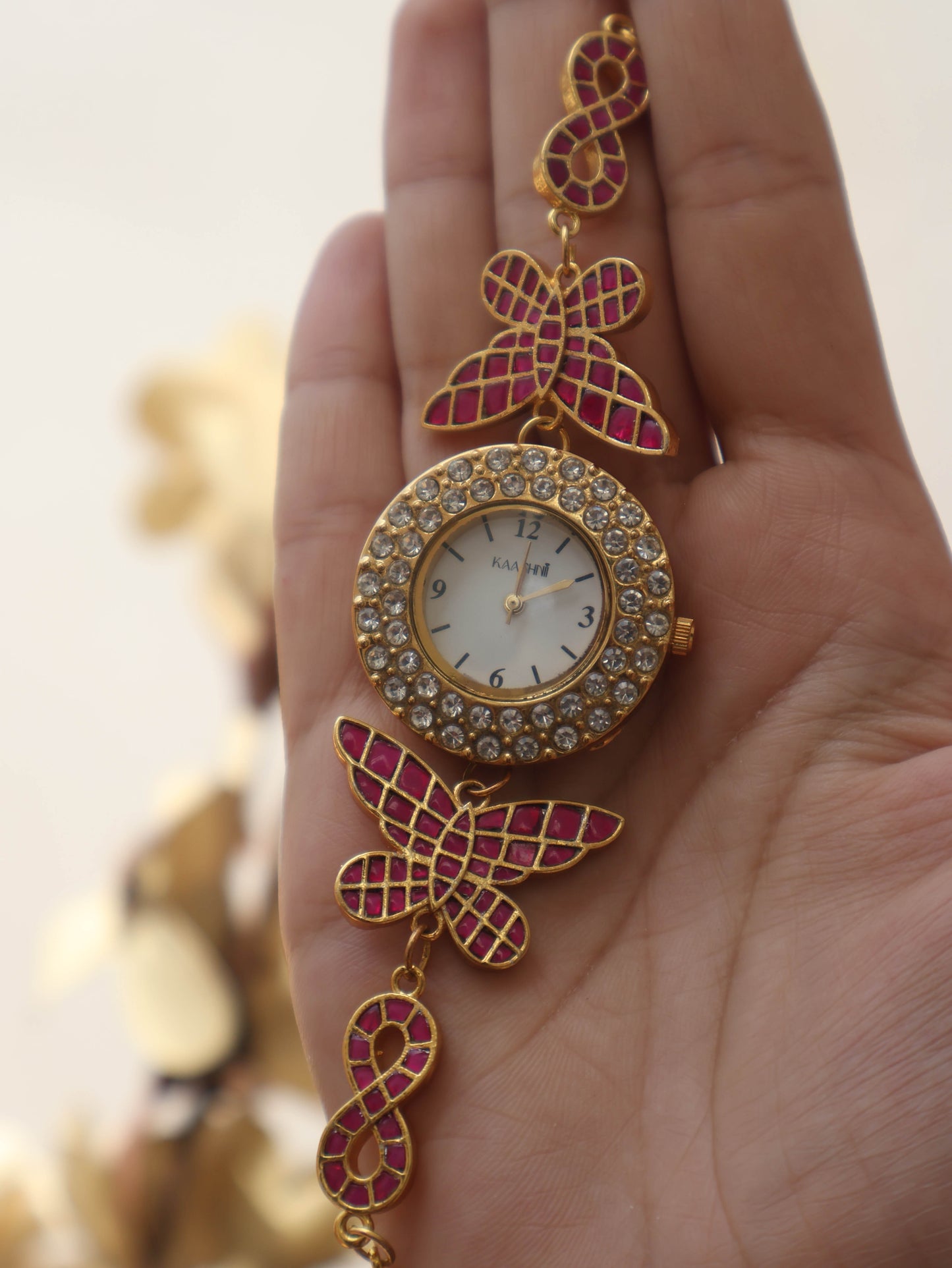 Titli Pink Kundan Wrist Watch