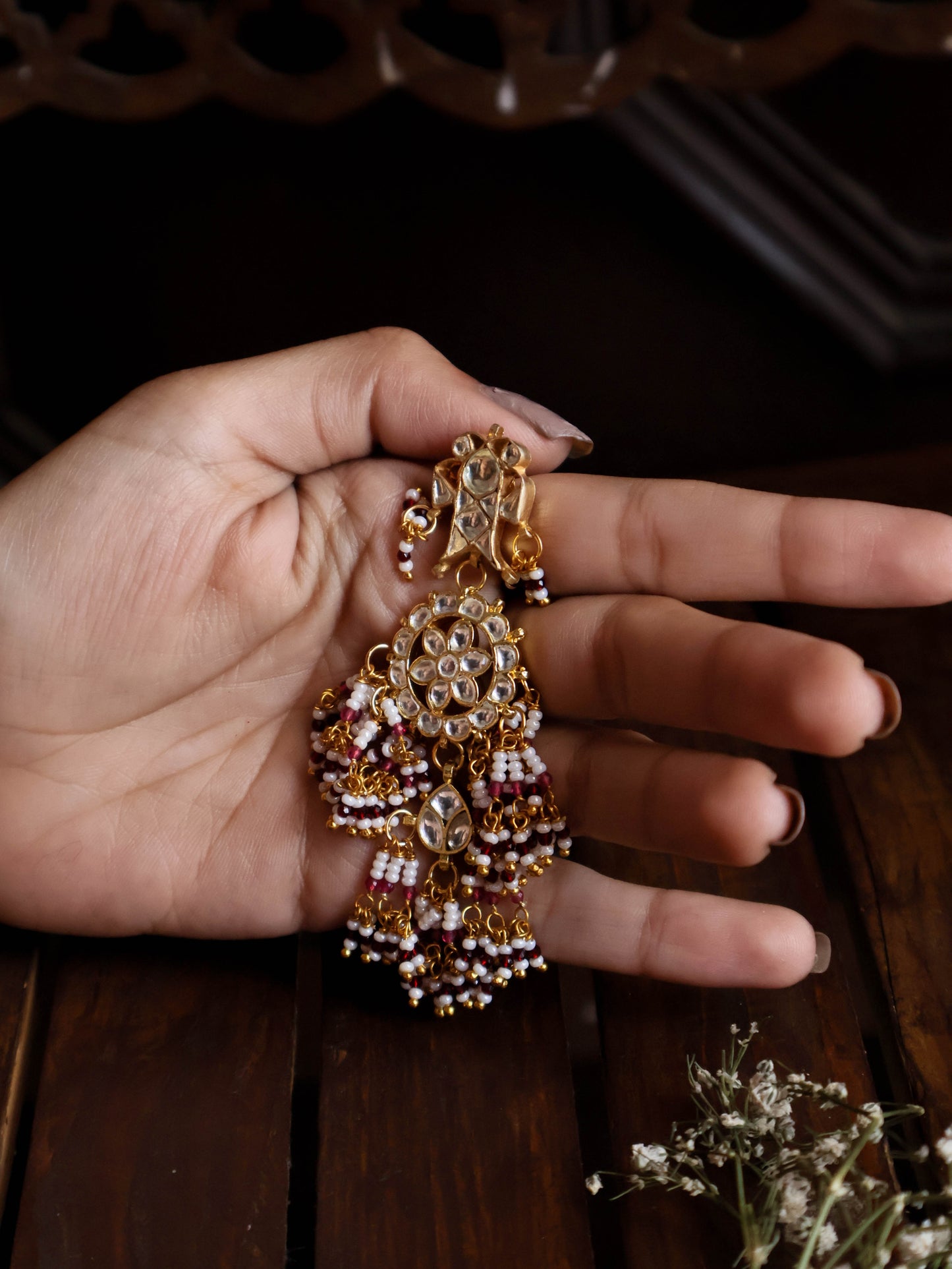 Shaima Red-Pink Kundan Earrings