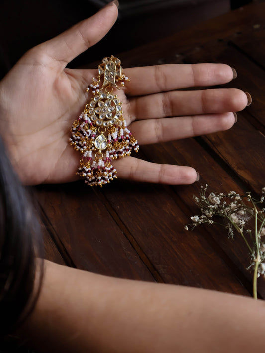 Shaima Red-Pink Kundan Earrings