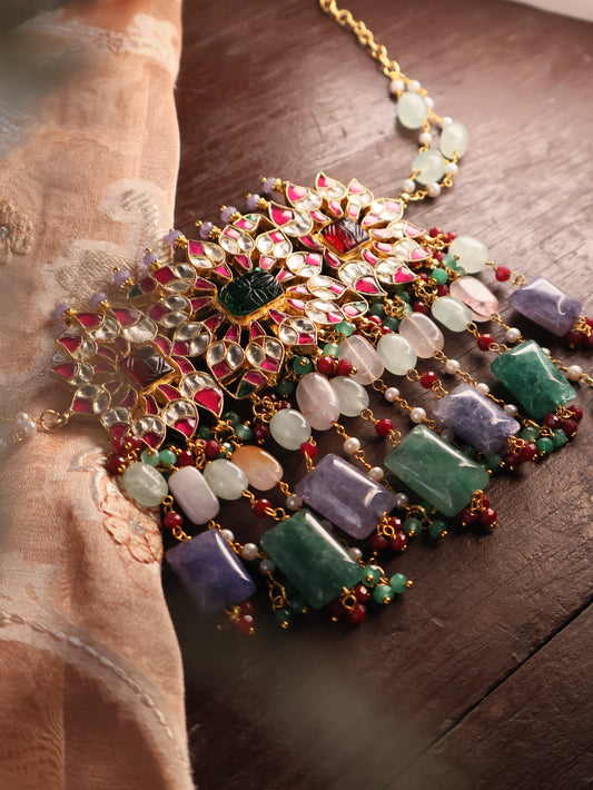 Tullika Pink-Green Kundan Choker Necklace