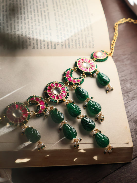 Sujah Red-Green Kundan Necklace