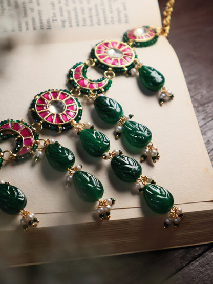 Sujah Red-Green Kundan Necklace