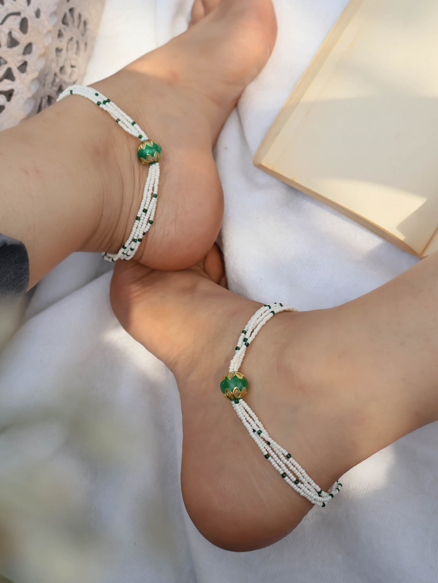 Tapsi Meenakari Green Anklets- Pair of 2