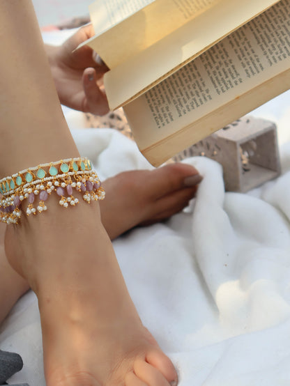 Ayla Pastel Kundan Anklets- Pair of 2