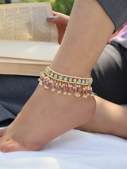 Ayla Pastel Kundan Anklets- Pair of 2