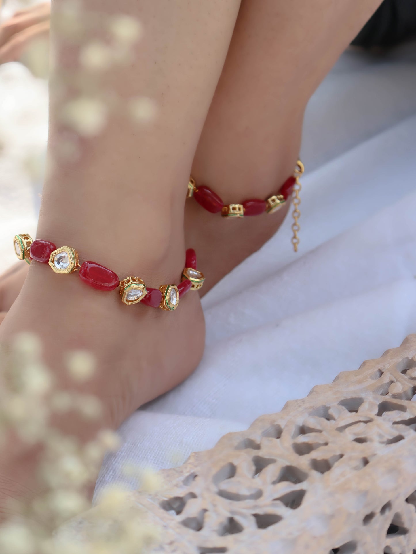 Venus Red Kundan Anklets- Pair of 2