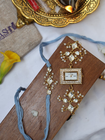 Rahat Kundan Rakhi & Wrist Watch Set