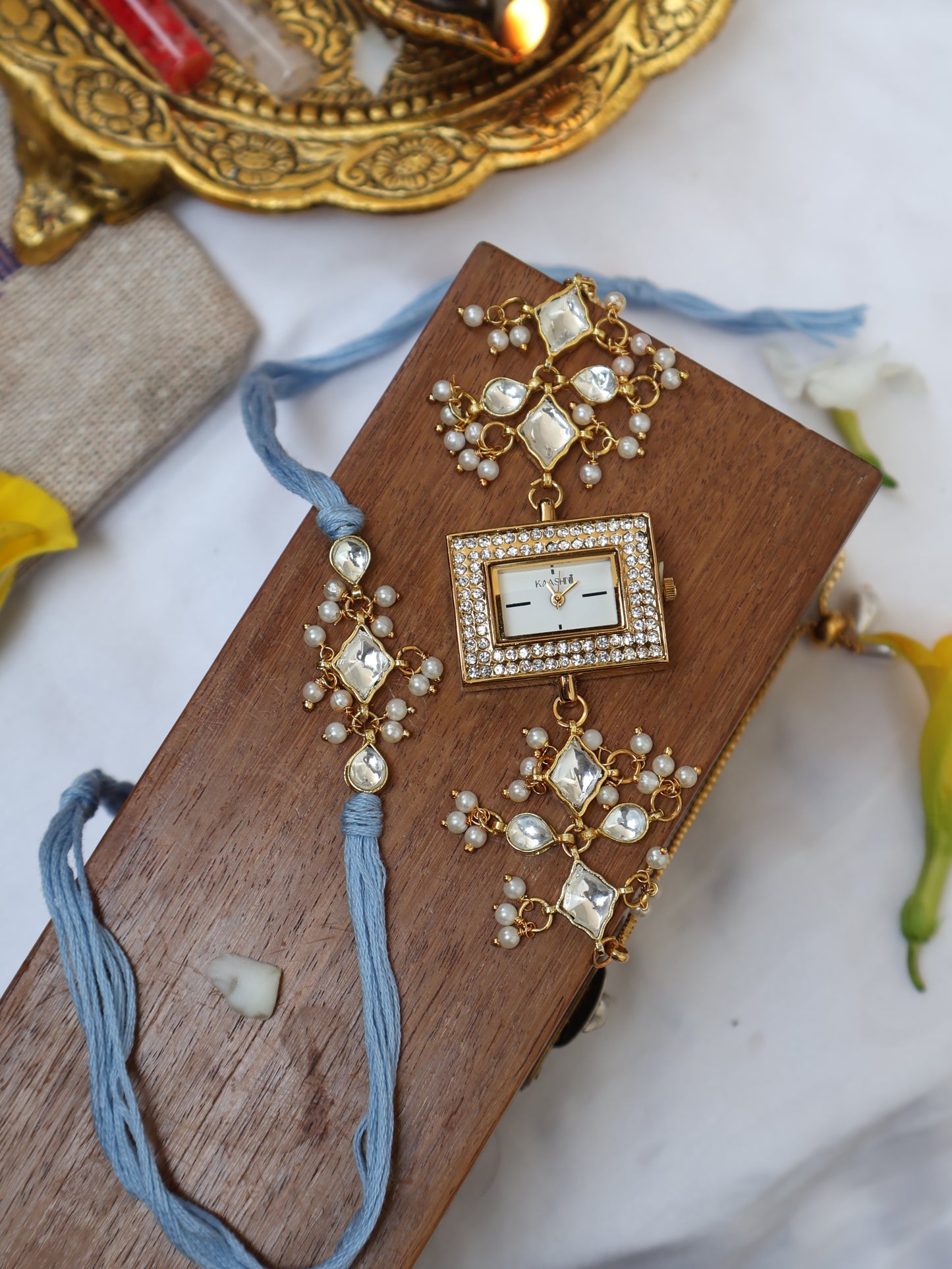 Rahat Kundan Rakhi & Wrist Watch Set