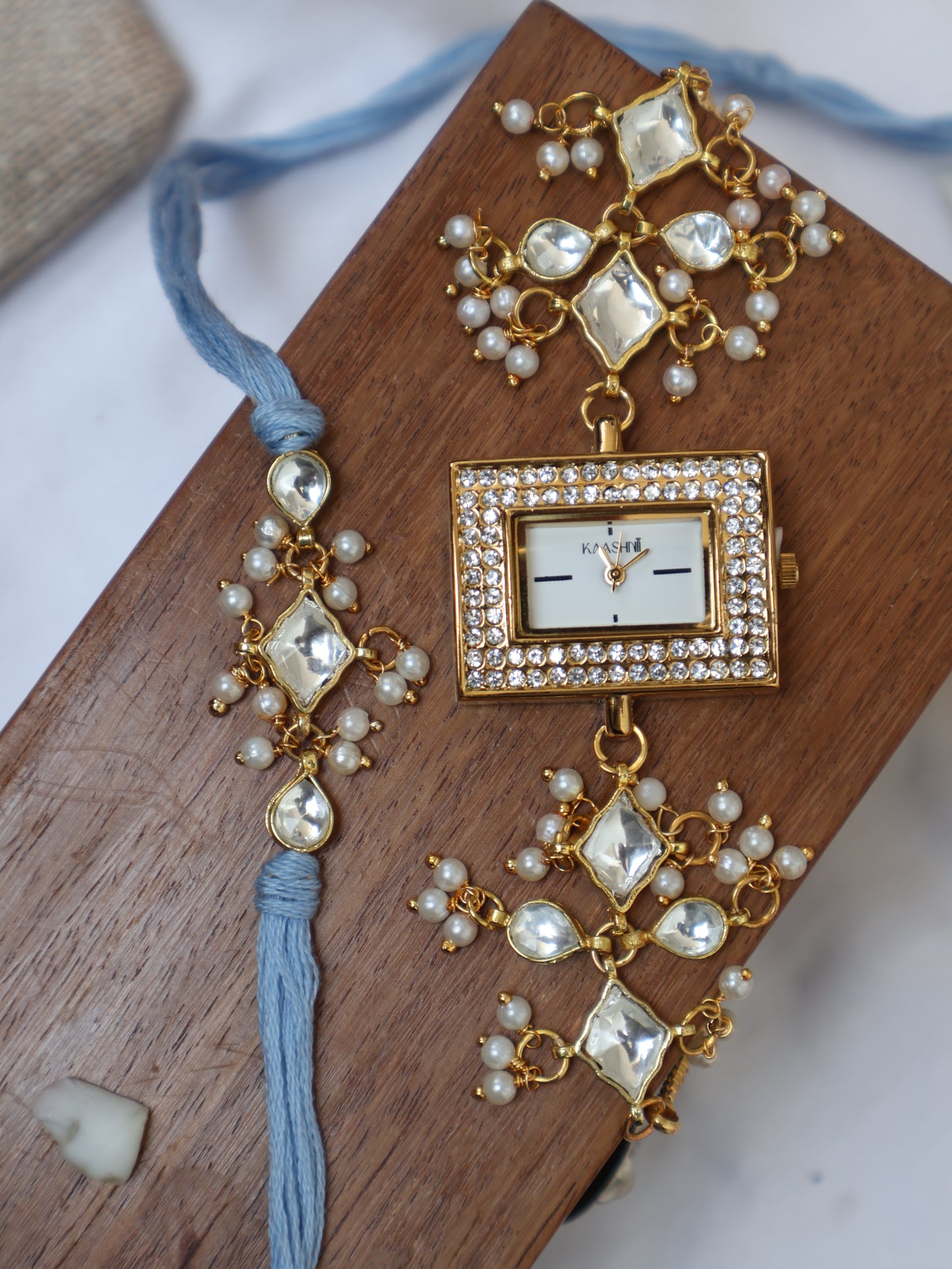 Rahat Kundan Rakhi & Wrist Watch Set
