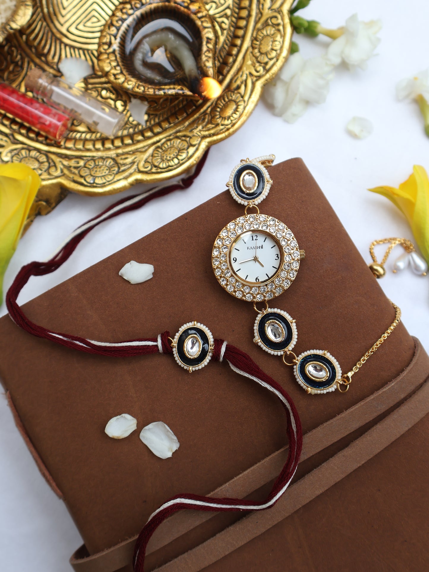 Avit Kundan Rakhi & Wrist Watch Set