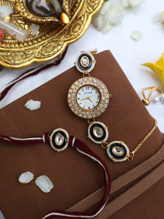 Avit Kundan Rakhi & Wrist Watch Set
