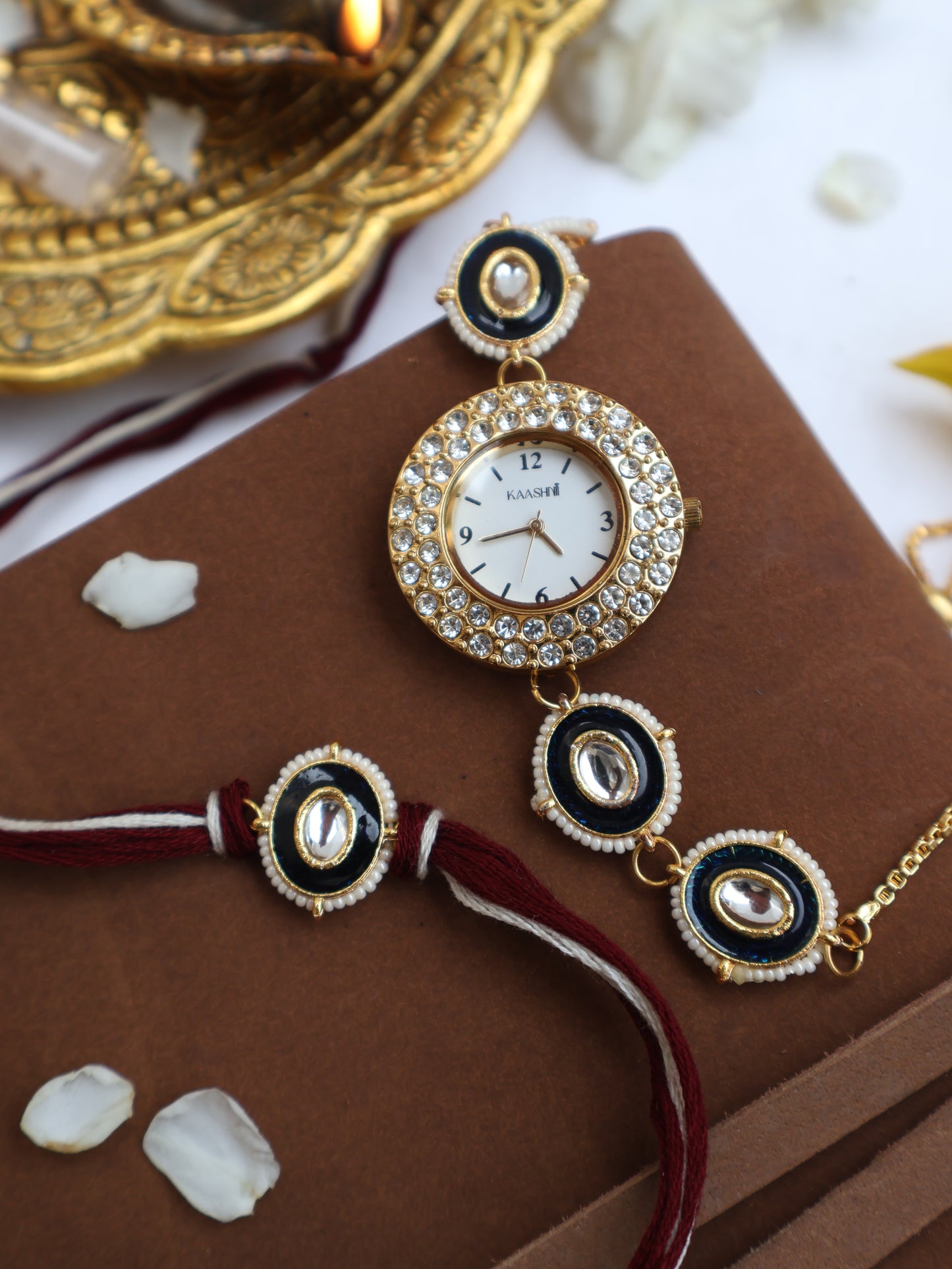 Avit Kundan Rakhi & Wrist Watch Set
