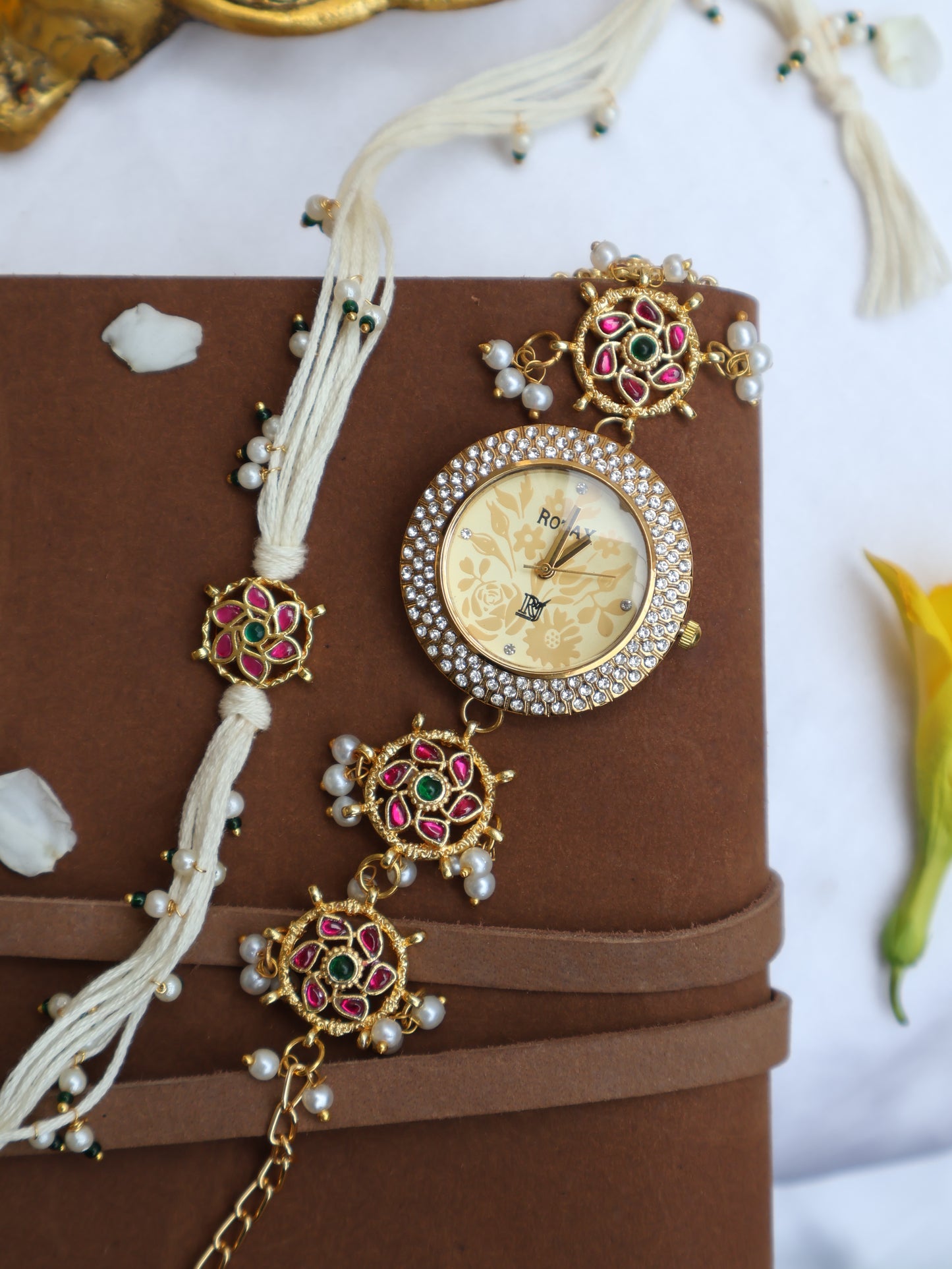 Nishant Kundan Rakhi & Wrist Watch Set