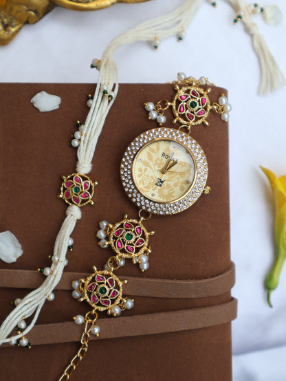 Nishant Kundan Rakhi & Wrist Watch Set